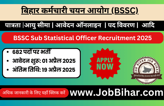 BSSC Sub Statistical Officer Recruitment 2025 – 682 पदों पर भर्ती, आवेदन प्रक्रिया, पात्रता व अंतिम तिथि