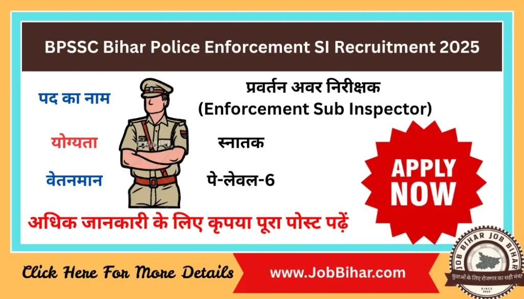 BPSSC Bihar Police Transport SI Recruitment 2025 – ऑनलाइन आवेदन शुरू | जानें पात्रता, चयन प्रक्रिया और आवेदन शुल्क