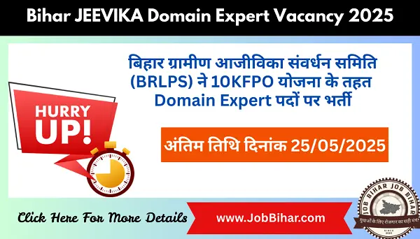 JEEVIKA Domain Expert Vacancy 2025 image Job Bihar | Bihar JEEVIKA Domain Expert Vacancy 2025 - Apply Now | पात्रता, पदों की संख्या, वेतन, आवेदन प्रक्रिया और अंतिम तिथि - Job Bihar