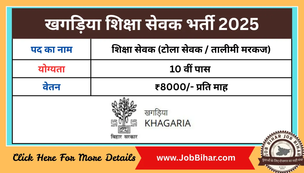 खगड़िया शिक्षा सेवक भर्ती 2025 : खगड़िया शिक्षा सेवक एवं तालीमी मरकज बहाली 2025