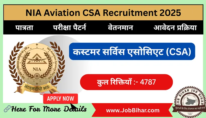 NIA Aviation CSA Vacancy 2025 image NIA CSA Recruitment 2025 – 4787 पद | अंतिम तिथि: 30 जून