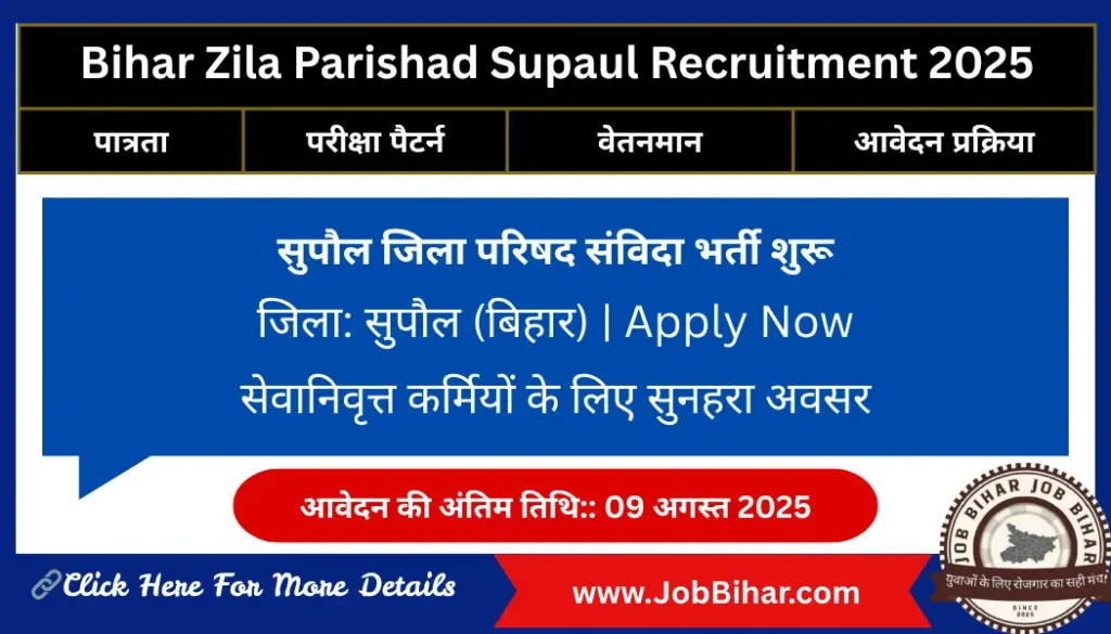 Bihar Zila Parishad Supaul Recruitment 2025 Notification for Retired Officers – Supaul Zila Parishad Vacancy 2025
