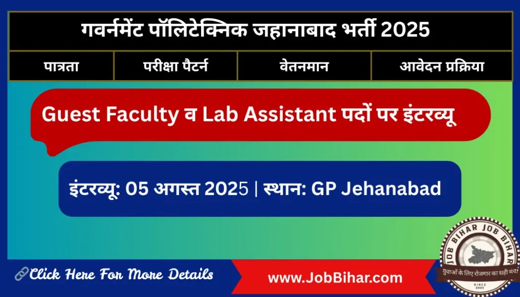 Jehanabad Polytechnic Guest Faculty Vacancy 2025 Banner – जहानाबाद पॉलिटेक्निक गेस्ट फैकल्टी व लैब असिस्टेंट भर्ती इंटरव्यू सूचना