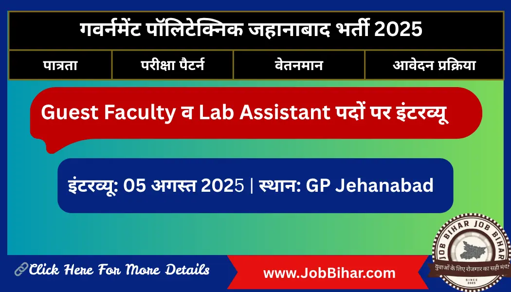 Jehanabad Polytechnic Guest Faculty Vacancy 2025 Banner – जहानाबाद पॉलिटेक्निक गेस्ट फैकल्टी व लैब असिस्टेंट भर्ती इंटरव्यू सूचना