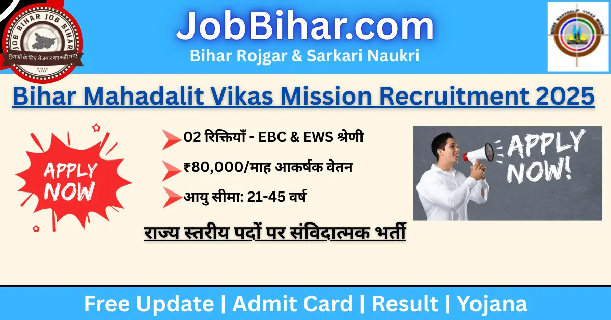 Bihar Mahadalit Vikas Mission Recruitment 2025 - राज्य परियोजना प्रबंधक पदों के लिए ऑनलाइन आवेदन