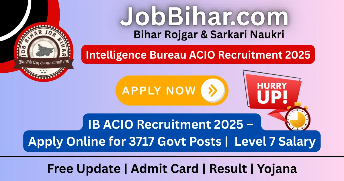 Intelligence Bureau ACIO Recruitment 2025 featured image showing 3717 govt vacancies with Level 7 pay scale