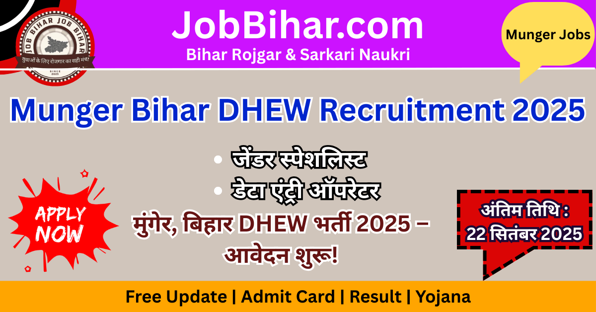Munger Bihar DHEW Recruitment 2025 – योग्यता, आवेदन प्रक्रिया और वेतन विवरण image